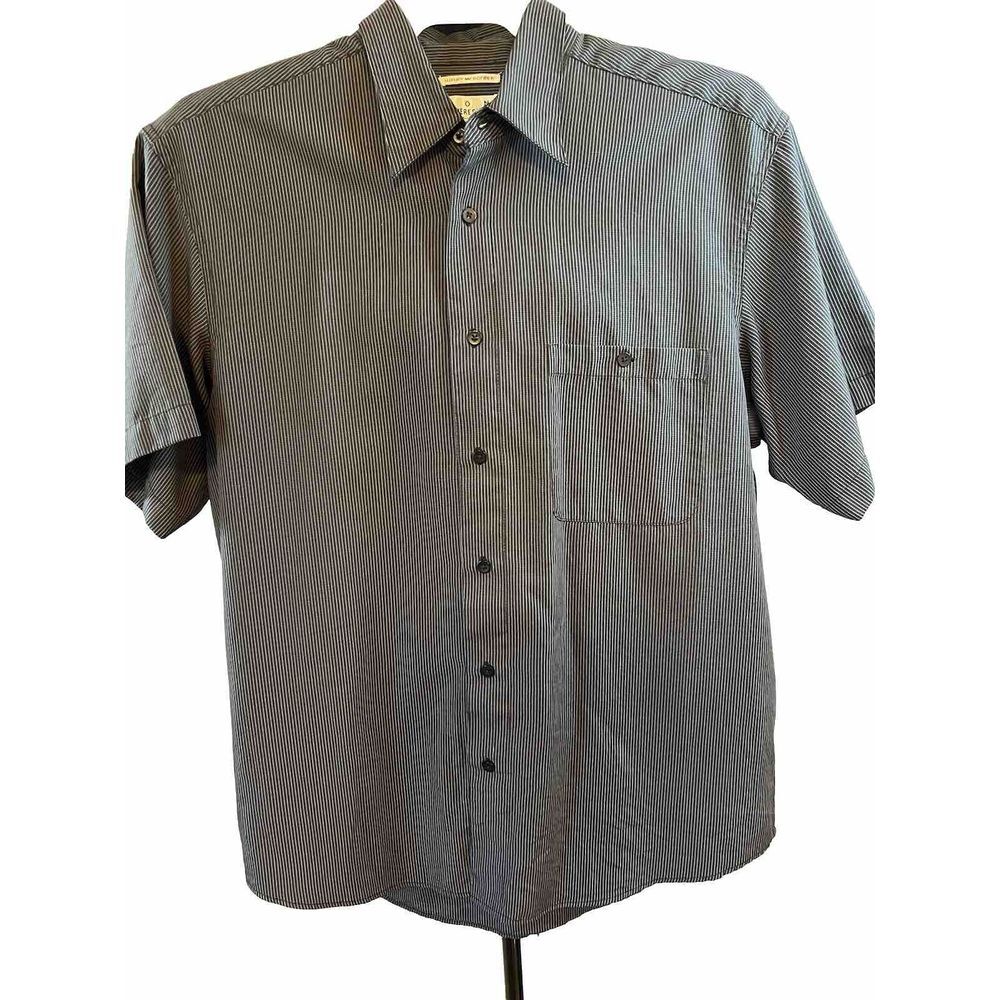 Ron Chereskin‎ Mens Large Black White Pinstripe Short Sleeve Button Down Shirt L